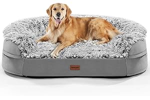 IWEEPET 3.7 inch Thickened Orthopedic Dog Beds for Extra Large Dogs, Supportive Dog Sofa Bed with 28D Egg-Crate Foam, Removable Washable Cover, Waterproof Lining, Half-Round Design for Puppy,Senior,Sick
