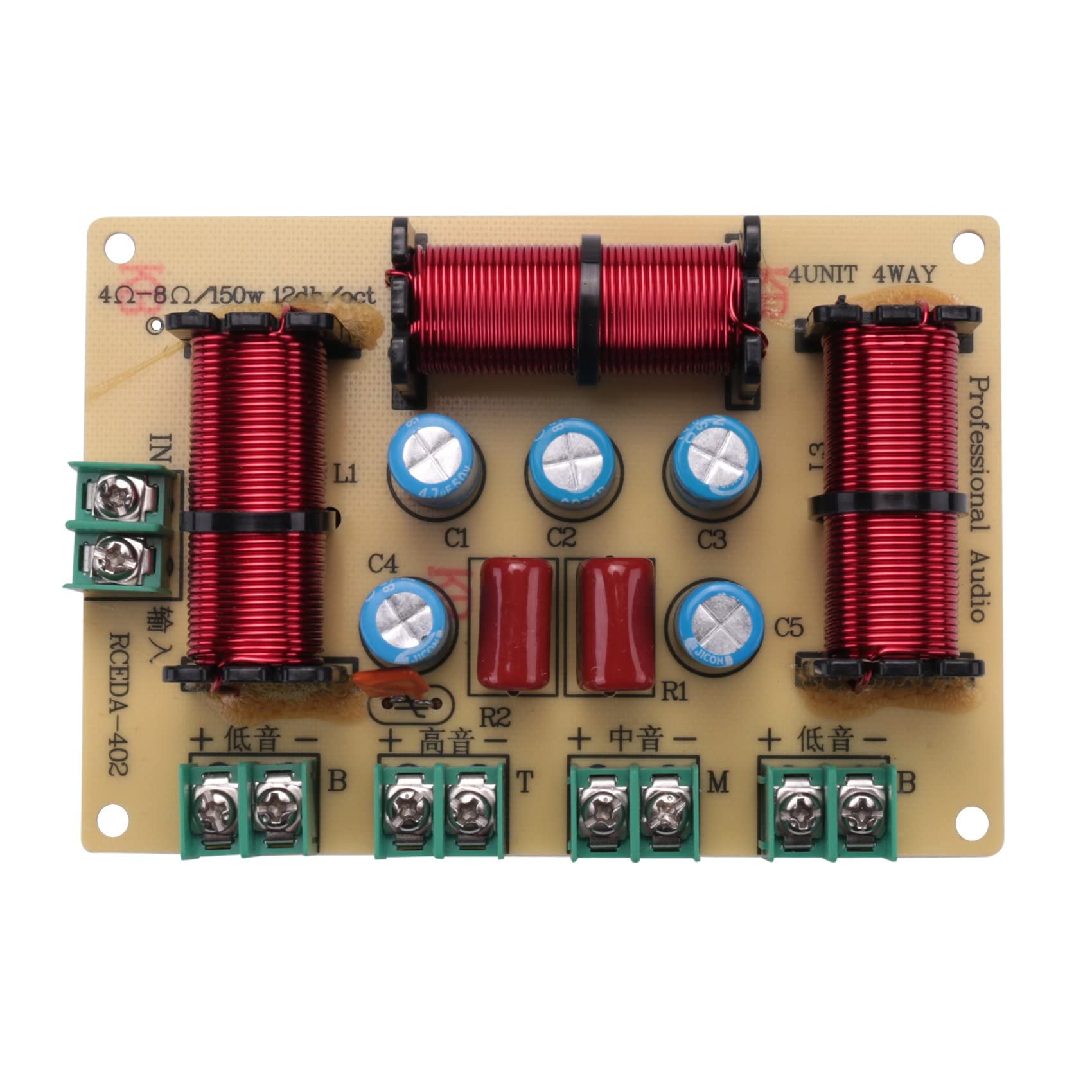 Tokiudeeir 120W 4 Way Crossover Audio Speaker Crossover Dual Bass + Midrange + Treble Frequency Divider KTV Professional Crossover