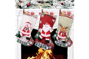 ADONISAON Christmas Stocking Xmas Socks Large Handing Stockings Character Santa Snowman Reindeer Snowflake Christmas Tree Fence Cute Candy Gift Toy Bags for Christmas Decorations Party Accessories Familly Favor