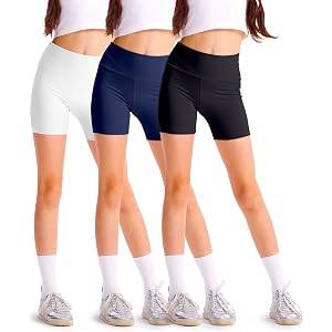 SKIDREAM 3 Pack Girls 4'' High Waisted Biker Shorts, Athletic Yoga Shorts | Easy to change & wash, Machine Washable, Buttery