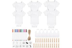 BOUBONI 60/110/220 Pcs DIY Baby Bibs Bodysuit Set Baby Shower Game White Baby Bibs White Newborn Bodysuit for Baby Shower
