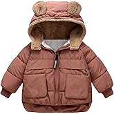 AIWUHE Toddler Winter Coat Boys Girls Down Jacket Hooded Fleece Thicken Warm Outerwear 3D Ear Puffer Jacket With Pockets 1-6Y