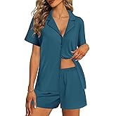 Ekouaer Womens Pajama Sets 2 Piece Cotton Pjs Button Down Sleepwear Short Sleeve Lounge Set with Pockets