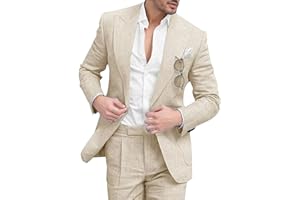 Business Suits for Men Linen 2 Piece Regular Fit Blazer Suit Set One Button Tuxedo Solid Jacket and Pants for Prom