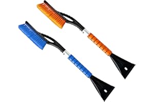 Autovir 27" Car Snow Brush and Ice Scrapers for Car Windshield (2 Pack), Window Scraper with Ergonomic Foam Grip, Snow Removal for Car, Must Have Winter Car Accessories (Orange and Blue)