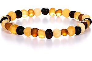 AMBERAGE Natural Baltic Amber Bracelet for Adults (Women/Men) - Hand made From Raw-Unpolished/Certified Baltic Amber Beads(6 Colors)