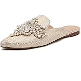Tilocow Pearl Decor Mules for Women Flats Pointed Toe Backless Flat Slip On Slides Women's Mule Shoes