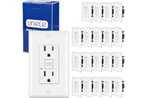 (20 Pack) UNIELE 15 Amp WR GFCI Receptacle Outlet, Outdoor Weather-Resistant GFI, Ground Fault Circuit Interrupter, Wallplate Included, White