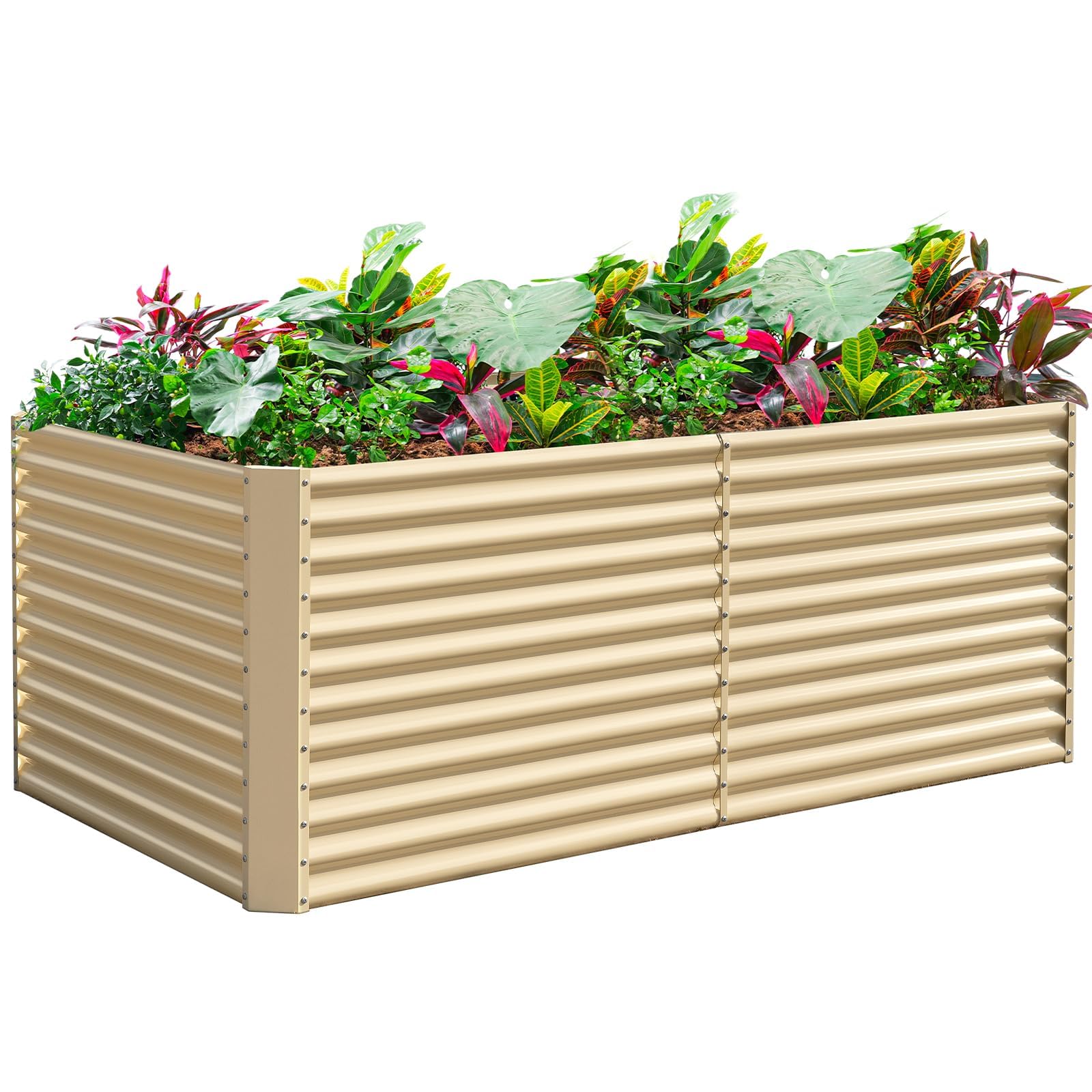 Photo 1 of Land Guard 8x4x3ft Rectangular Galvanized Raised Garden Beds, Large-Capacity Metal Planter Box Outdoor, Durable Deep Raised Garden Bed 3ft Tall, Raised Beds for Gardening Vegetables, Cream Yellow