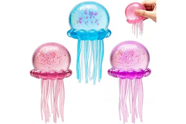3 Pcs Jellyfish Squishy,Jellyfish Design Squeeze Stress Ball,Drop Malt Sugar Balls for Anxiety Stress,Fidget Squeeze Cube for