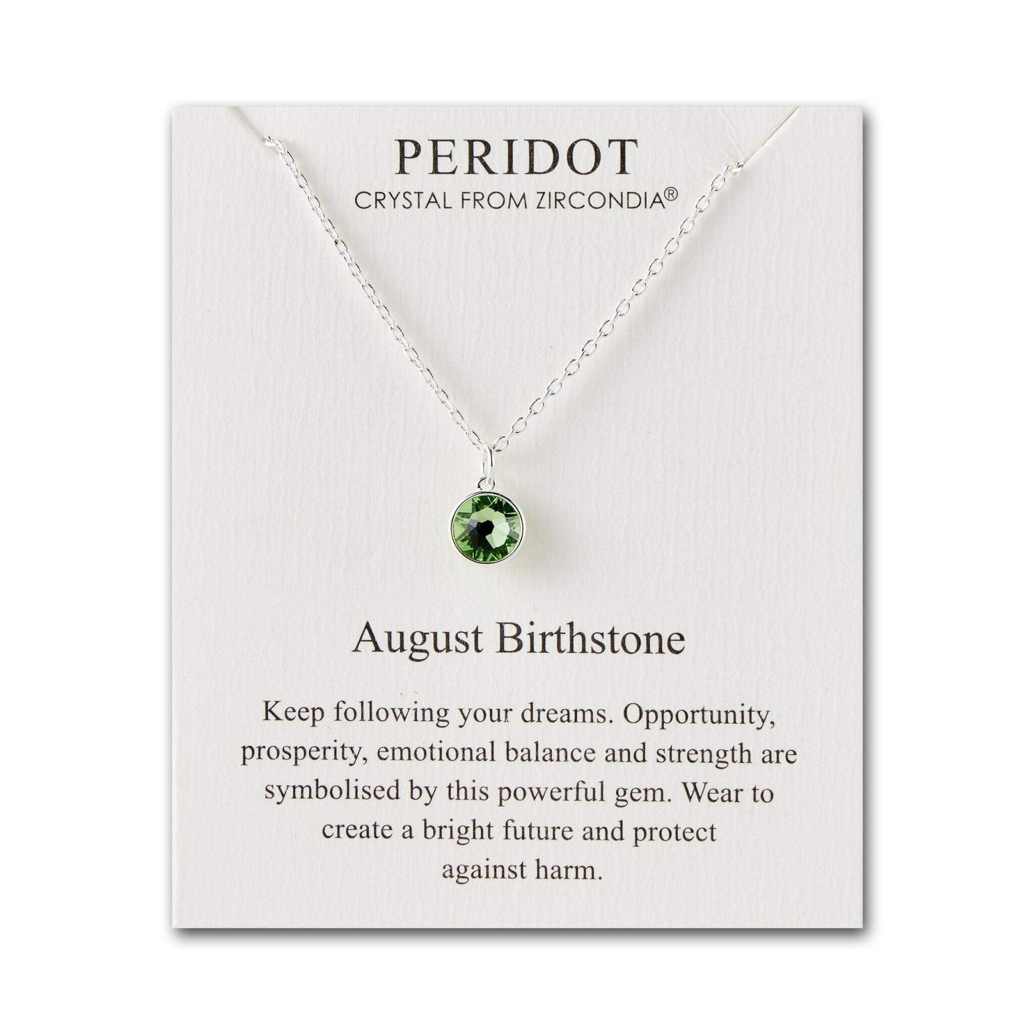 Philip Jones August (Peridot) Birthstone Necklace Created with Zircondia® Crystals