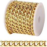 [16.5 FT] 18K Gold Plated Curb Chain for Jewelry Making, 7mm Wide 304 Stainless Steel Cuban Link Chain Roll Bulk for DIY Jewelry Making Craft