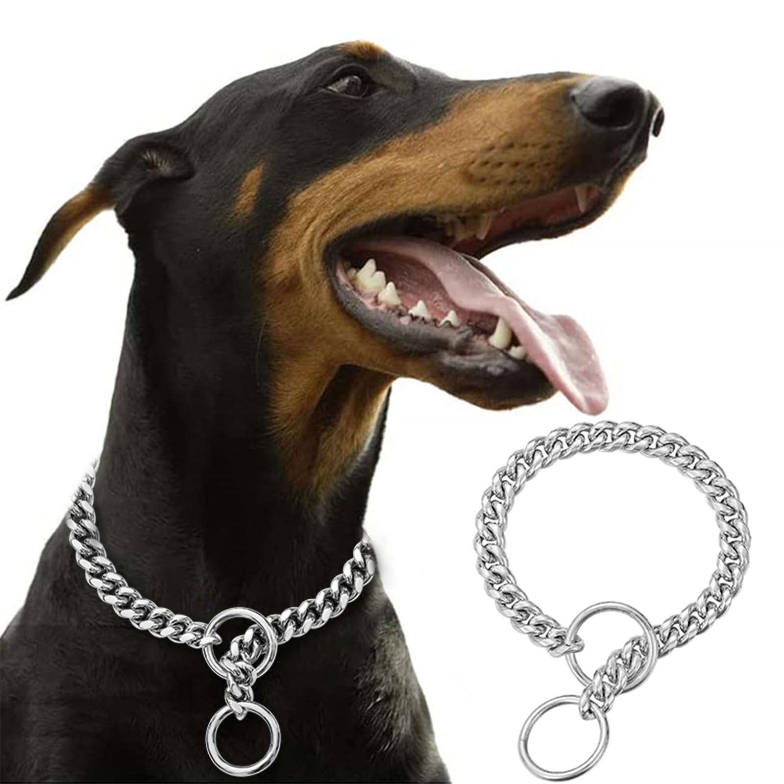 Steel Chain Dog Collar,Dog P Chains,10mm Wide Solid lCuban Link Chains Stainless Steel Metal Links Walking Slip Training Collar for Dogs（12inch，Silver）