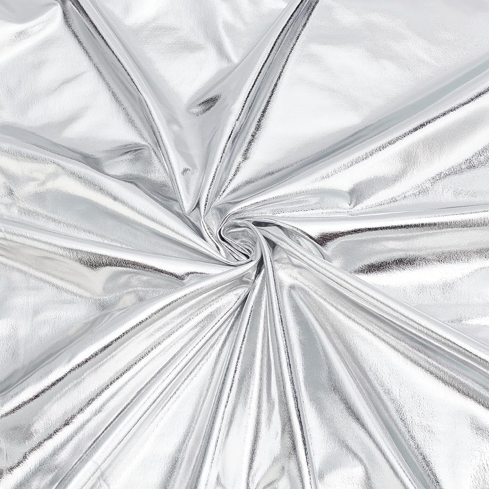 MAYJOYDIY Silver Sparkly Hologram Spandex Fabric 1×1.5m Shiny Polyester Spandex Stretch Fabric for DIY Christmas Crafting and Sewing Costume Stage Perfomance Clothing Party Decor