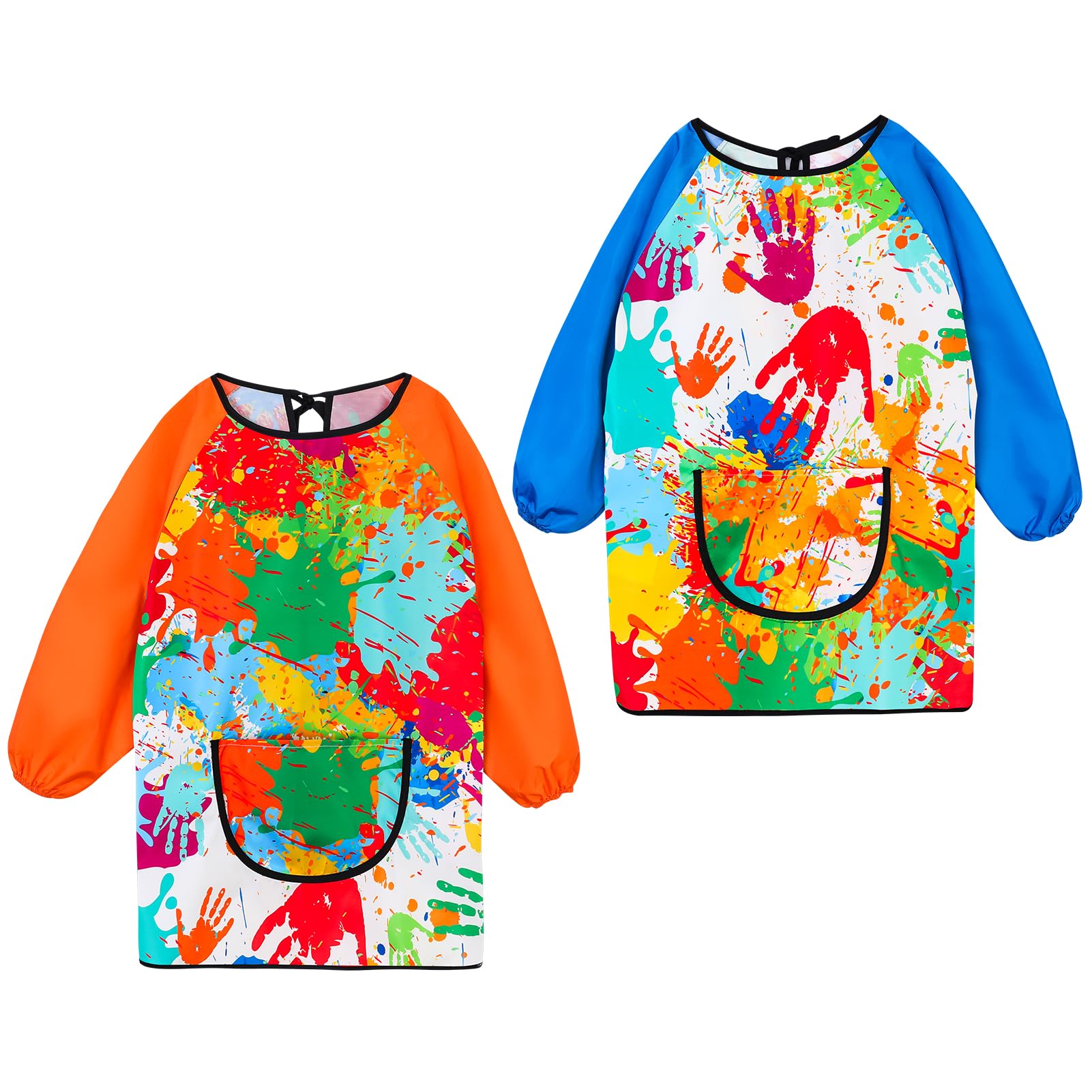 GSrenyu 2 Pcs Kids Painting Apron, Waterproof Child Art Smock with Pocket, Long Sleeve Children's Art Apron for Painting,Cooking,Eating,Arts Children Ages 3-6
