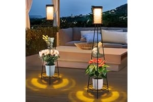 Aialun Outdoor Solar Floor Lamps with USB Charging, 45.67 Inch Tall Double Plant Stand Outside Floor Lamps, Warm & White 3 Modes Standing Decor Lights for Patio, Porch, Deck, Yard, Garden, 2 Pack