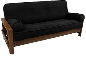 Blazing Needles Solid Microsuede Double Corded 8" to 9" Futon Cover Set with 2 Bolster Pillows (Set of 3), Full, Black