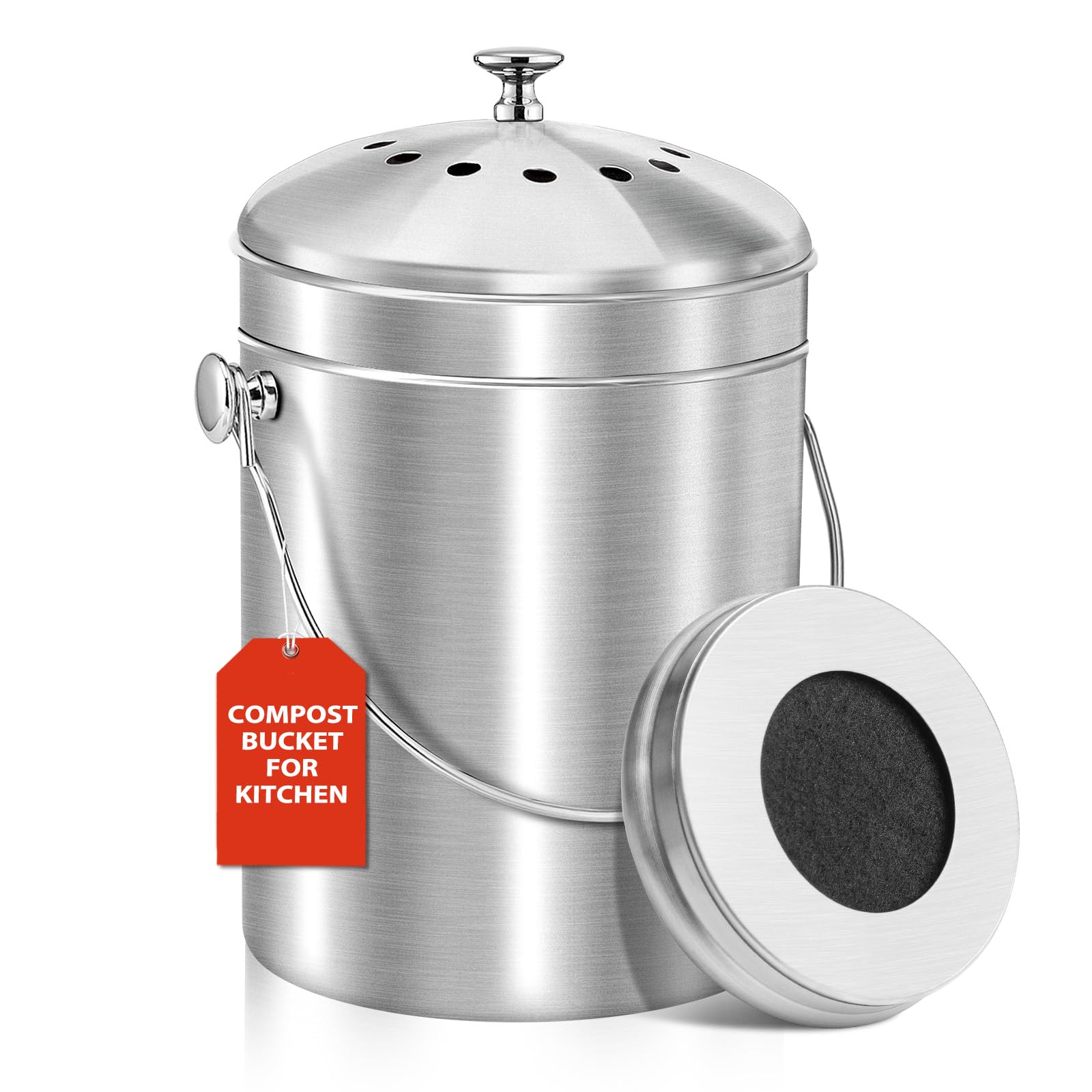 Photo 1 of ENLOY Compost Bucket for Kitchen Countertop, 1.3 Gallon Stainless Steel Compost Bin Indoor with Lid, Odorless Food Waste Bucket with Charcoal Filter, Compost Pail for Kitchen with Carrying Handle