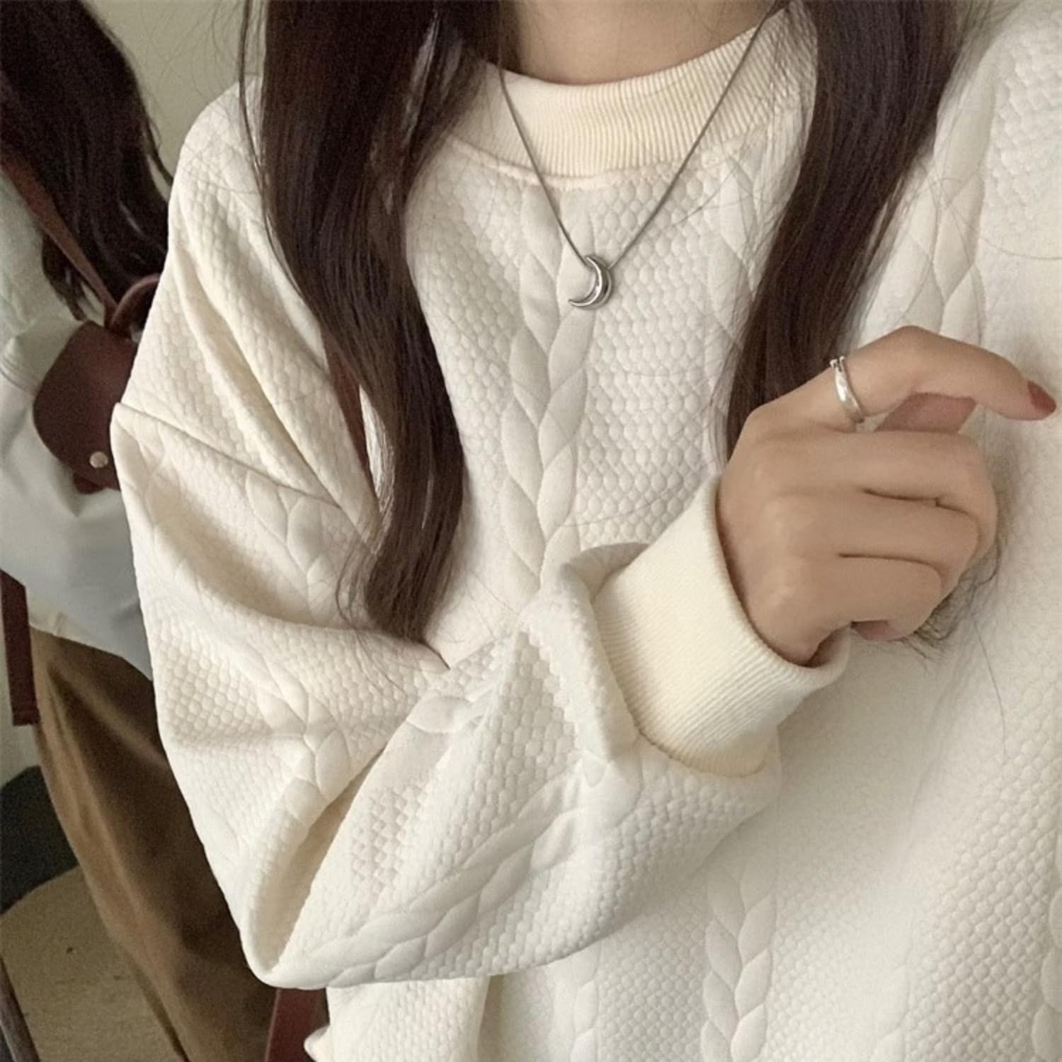 [safulsey] Women's Sweatshirt, Spring, Autumn, Winter, Oversize, Logo, Thin, Long Sleeve, Loose, Large Size, Stylish, Crew Neck, Long, Casual, Cute, Top, Hoodie, Korean Body Cover, Commuting to Work