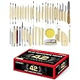S & E TEACHER'S EDITION 42 Pcs Pottery & Clay Sculpting Tools, Double-Sided, Smooth Wooden Handles.