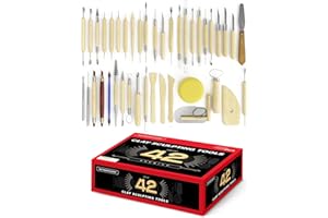 S & E TEACHER'S EDITION 42 Pcs Polymer Clay Tools, Air Dry Clay Tools, Clay Scultping Tools Double-Sided with Smooth Wooden Handles for Kids and Adults Pottery Craft, Carving, Molding, Modeling, Shaping
