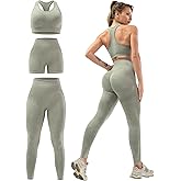 SALSPOR 3 Piece Workout Sets for Women Butt Lifting Leggings with High Impact Sports Bra Gym Shorts