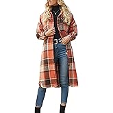 Ainangua Women's Casual Wool Blend Long Plaid Shirt Jacket Button Down Pocketed Shirt Shacket
