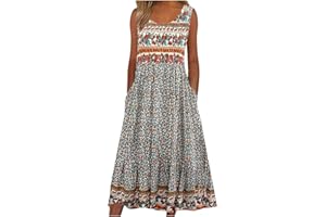 QotLoyi Sleeveless Summer Dresses for Women 2024 Casual Floral Boho Dresses Loose Flowy Beach Sundress Midi Dress with Pocket