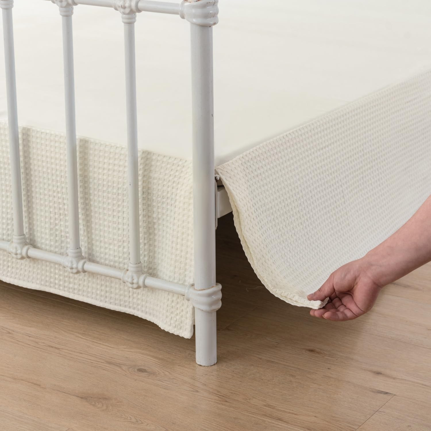 Photo 1 of xuan dian Queen Bed Skirt, Pleated Waffle Weave Bed Skirt with Split Corners, Tailored Dust Ruffle 18 Inch Drop Easy Fit, Machine Washable, Ivory, 18" Queen