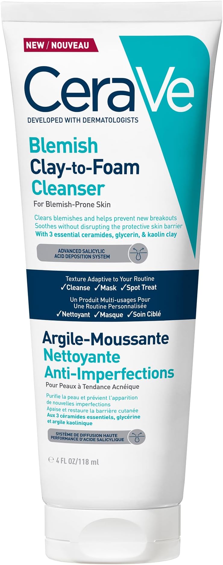 CeraVe Clay-to-Foam Cleanser Mask 118ml for Blemish-Prone Skin