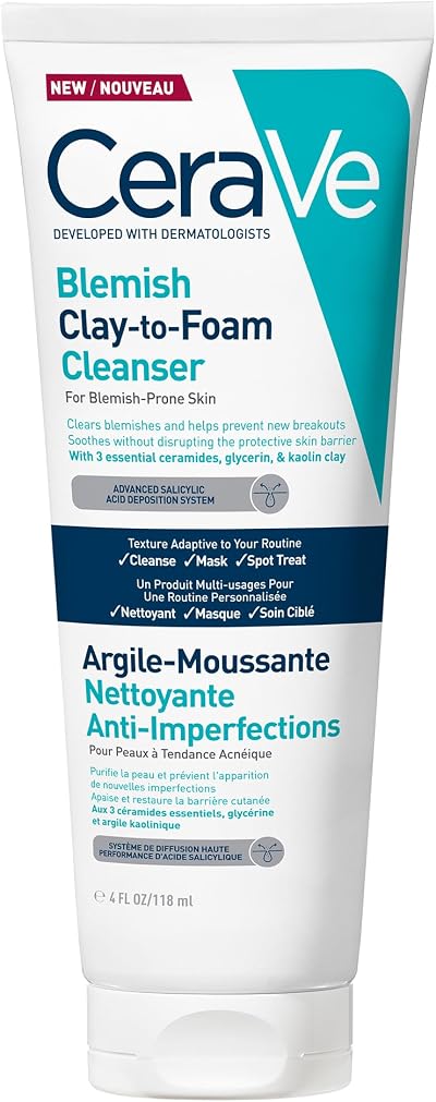 CeraVe Clay-to-Foam Cleanser Mask 118ml for Blemish-Prone Skin