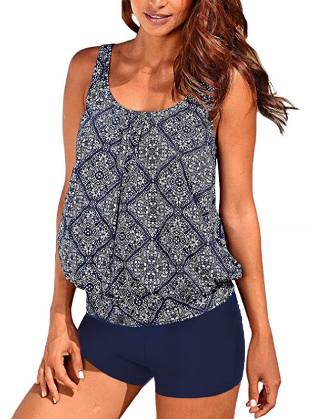 Photo 1 of BIKINX Womens Tankini Swimsuits Retro Tummy Control 2 Piece Swim Suits Plus Size Bathing Suit Sports Tank Tops Paisley Print