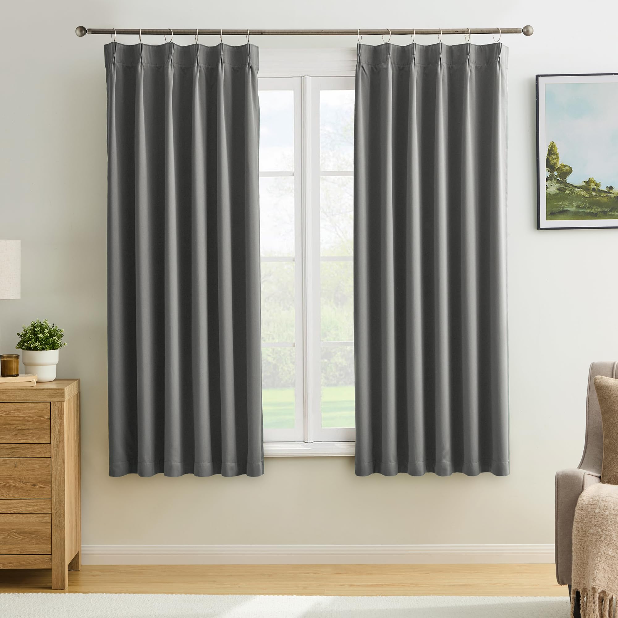 Photo 1 of Blackout Bedroom Curtains 72 Inches Long 6 Ft Length, Summer Heat Thermal Insulated Pinch Pleated Vertical Drapes Cute Black Out Window Drapes for Bedroom/Living Room(Grey,40"x72"x2 Panels)