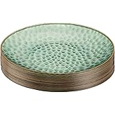 PLASTICPRO 30 Pack Hammered Plastic Plates Heavyweight Disposable Plastic Plates Elegant Clear Hammered Rim Platsic Party Dishes (Hamered Green With Gold Rim, 7'' INCH PLATES)