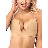 JOATEAY Deep Plunge Bra Convertible Push up Low Cut Seamless Women Wireless Bra Red Carpet