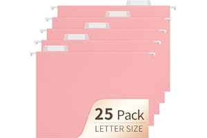 FWIPIYO Hanging File Folders, 25 Pack Letter Size File Folders with 1/5-cut Tabs, Office Essentials for Filing Cabinet & Desk Storage