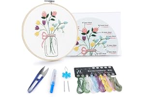 BERYA Flowers Embroidery Kit Including Video Step by Step Instructions Embroidery Hoop,Color Threads and Embroidery Scissors for Beginners-Handmade Needlepoint Kits for Adults Kids