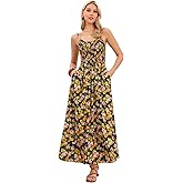 Allegra K Smocked Floral Maxi Dress for Women's Boho Spaghetti Strap Long Sun Dresses