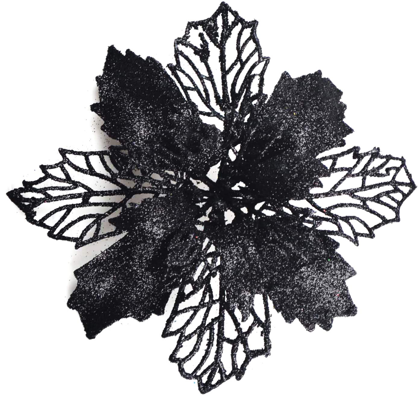 GL-Turelifes Pack of 12 Glitter Artificial Poinsettia Flowers Christmas Wreath Christmas Tree Flowers Ornaments 6’’(16cm) Diameter with 12 Pcs Green Soft Stings (Black)