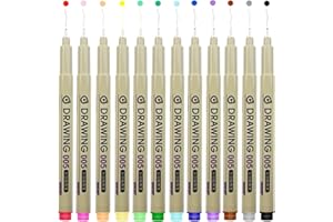 005 Micro Fineliner Drawing Art Pens, 12 Colors 0.45mm Extra Fine Point Pens No-Bleed Waterproof Fine Liners for Bible Journa