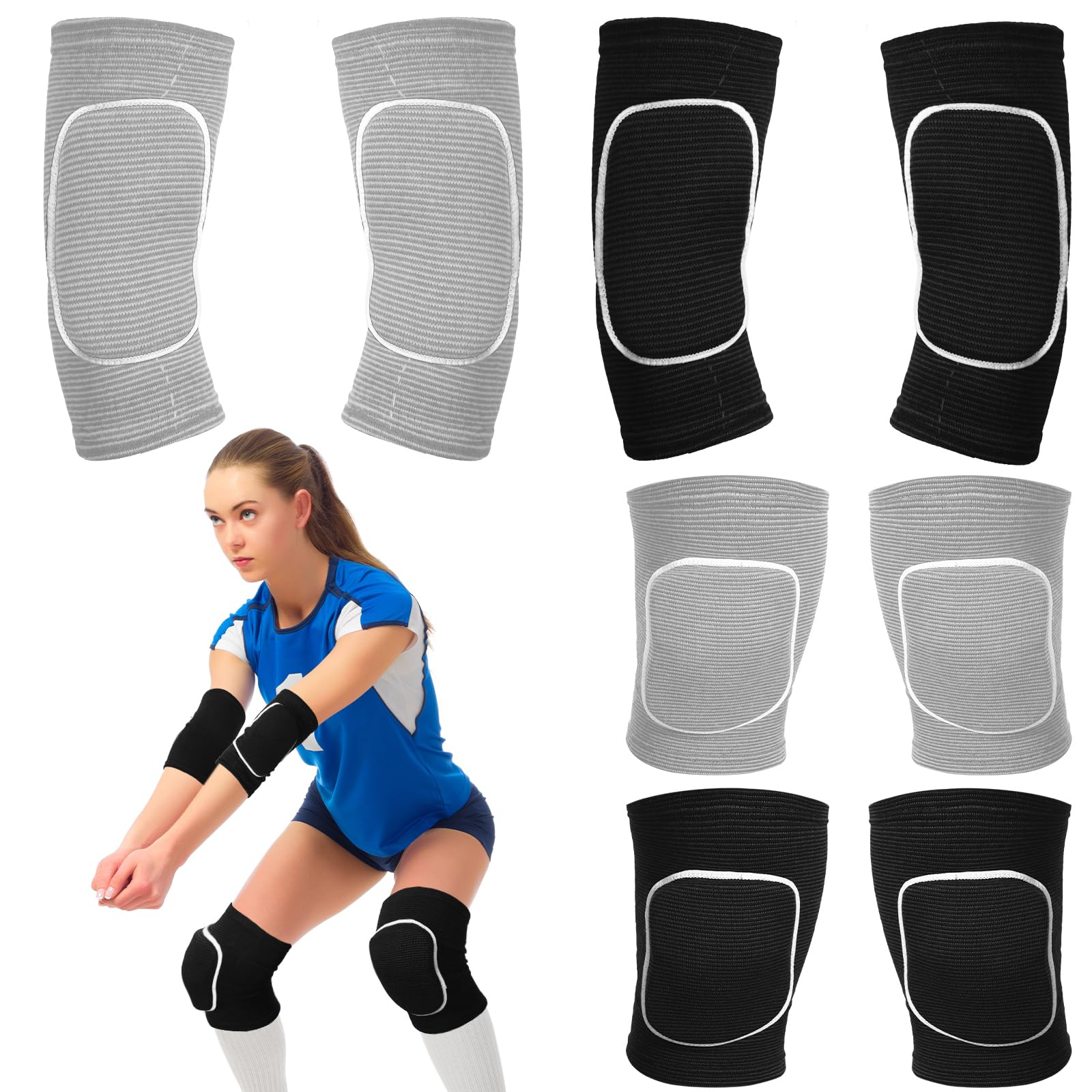 Photo 1 of Sosation 2 Set Volleyball Elbow Pads and Knee Arm Sleeves with Protection Pad Volleyball Essentials Accessories with High Protection for Youth Teen Training Hitting Passing(Black Gray)
