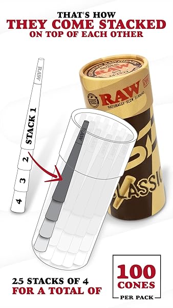 RAW CONES CLASSIC SINGLE SIZE 70/24 | 100 CONE PACK | SHORTER THAN 1 1/4 | MINI PREROLL TO ENJOY A QUICK SESH