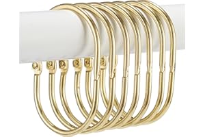 Goowin Shower Curtain Rings, 12 Pcs Shower Curtain Hooks, Oval Snap Shower Rings for Curtain, Metal Gold Shower Curtain Rings