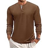 Runcati Mens Henley Long Sleeve Shirts Waffle Button Casual Basic Lightweight Tops