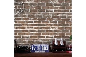 Timeet Vintage Brown Brick Wallpaper Peel and Stick Wallpaper 17.7"×197" Self Adhesive Brick Wallpaper Removable Faux 3D Brick Wallpaper for Walls Fireplace Autumn Home Decor