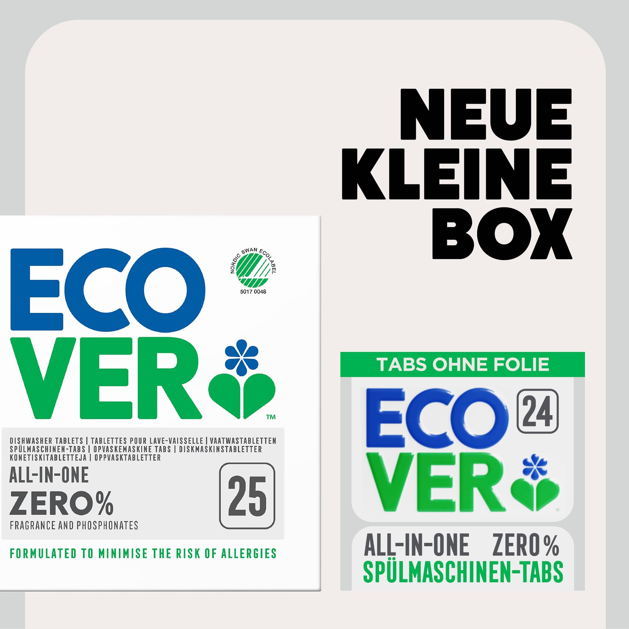 Ecover Zero Spülmaschinentabs, mit Geschirrspülsalz und Klarspüler, ohne Duft, ecover spülmaschinen-tabs, 24 Tabs Packung 5
