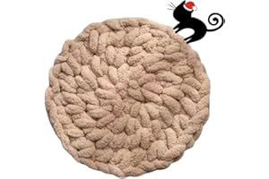 Urnat Cat Self-Warming Knitted Bed Mat, Extra-Soft Warm Round Washable Pads Cushions for Indoor Kittens & Kitty Small Pets Cat Trees (Oatmeal,Large)