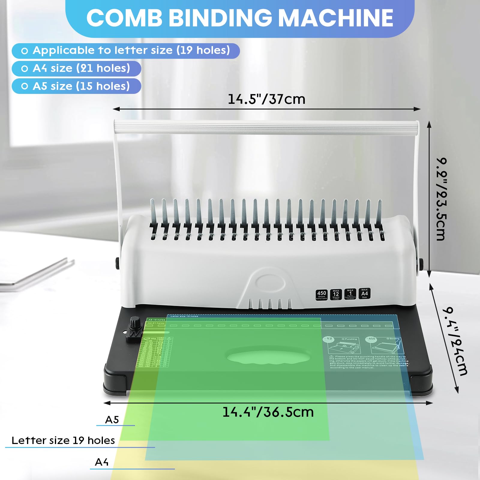 Mua AMGSH Comb Binding Machine, Book Binding,21-Holes 450 Sheets, Comb ...