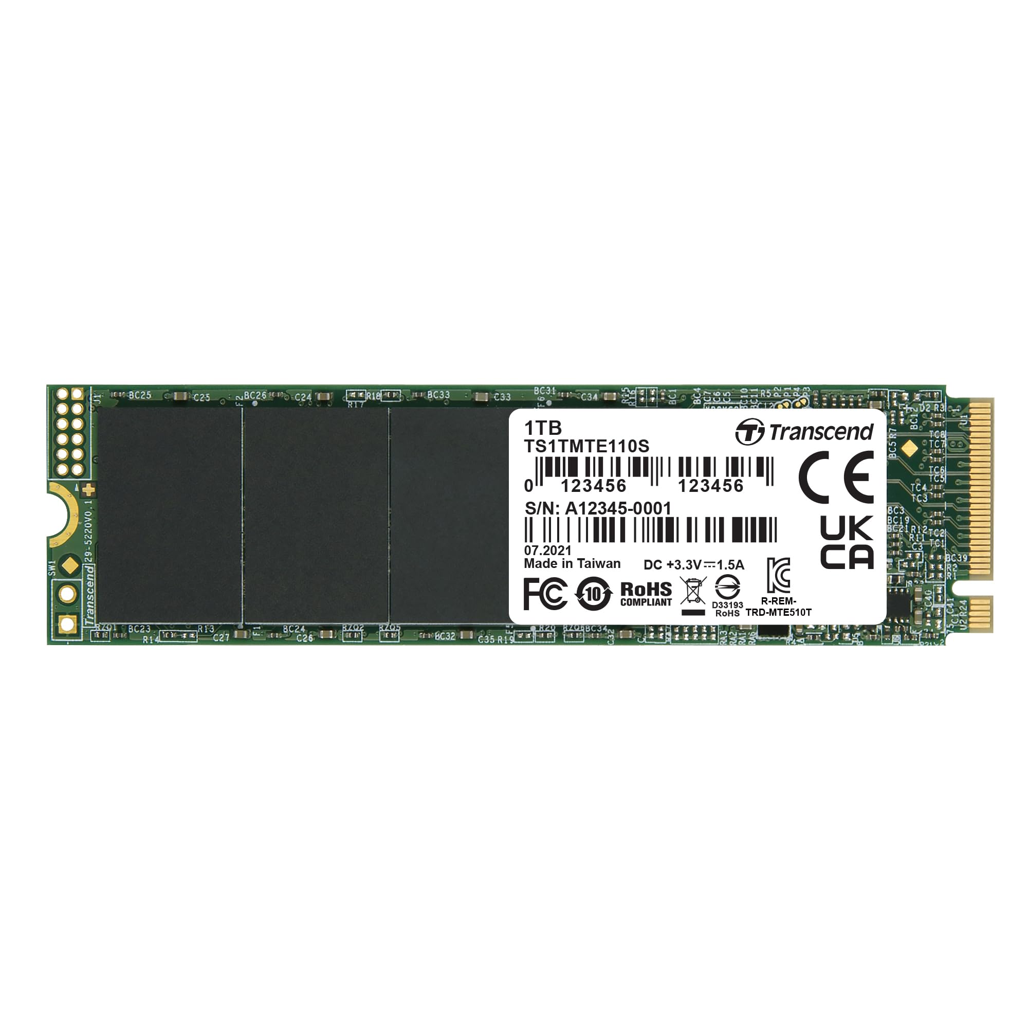 Transcend MTE110S 1TB NVMe PCIe Gen3 x4 SSD, Read/Write up to 1,700/1,400 mb/s with 3D Nand Flash TS1TMTE110S — image 1