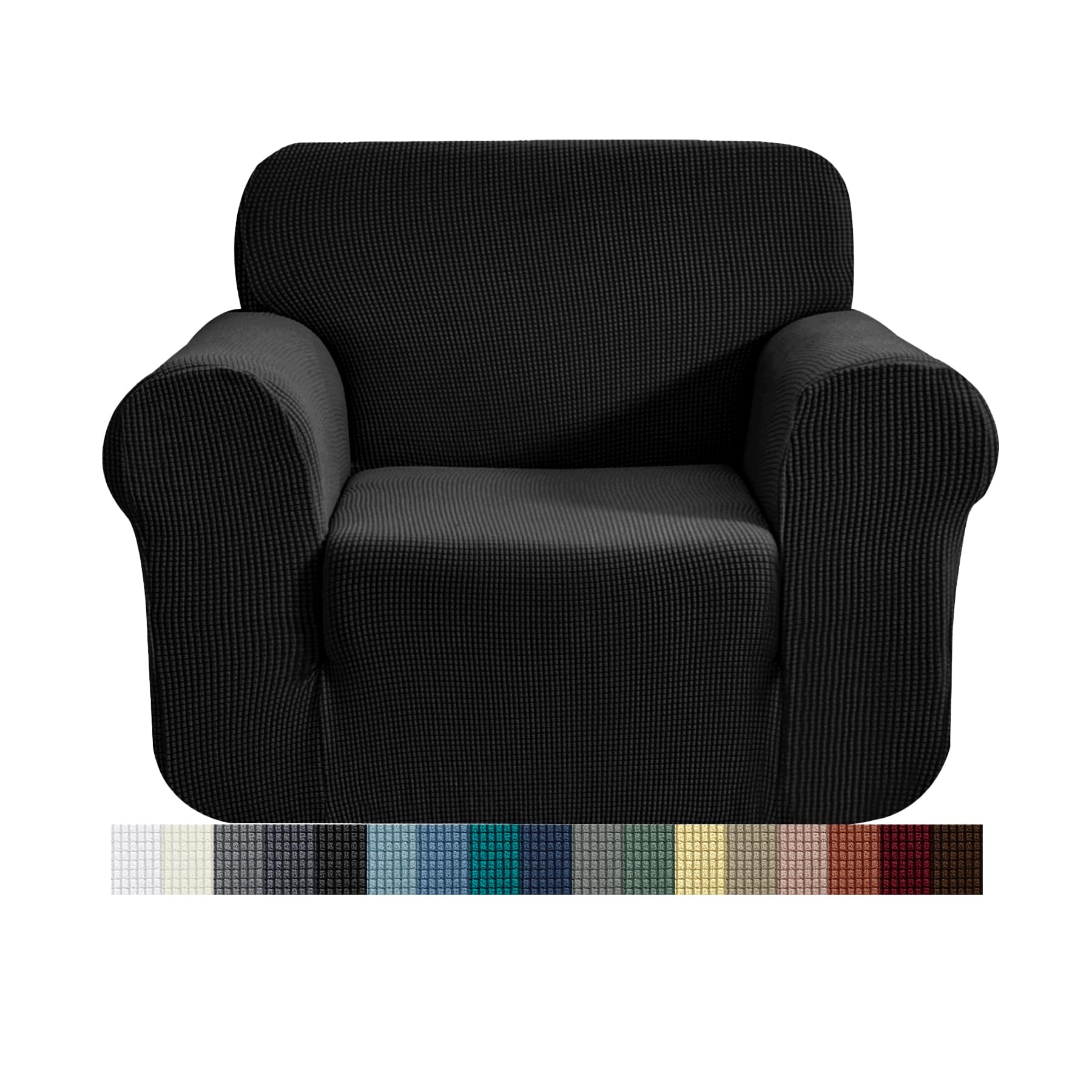 CHUN YI 1 Piece Jacquard Checks Stretch Fabric Couch cover, Stylish Sofa Slipcover For 1 Seater Armchair Couch Durable Furniture Protector(1 Seater,Black)